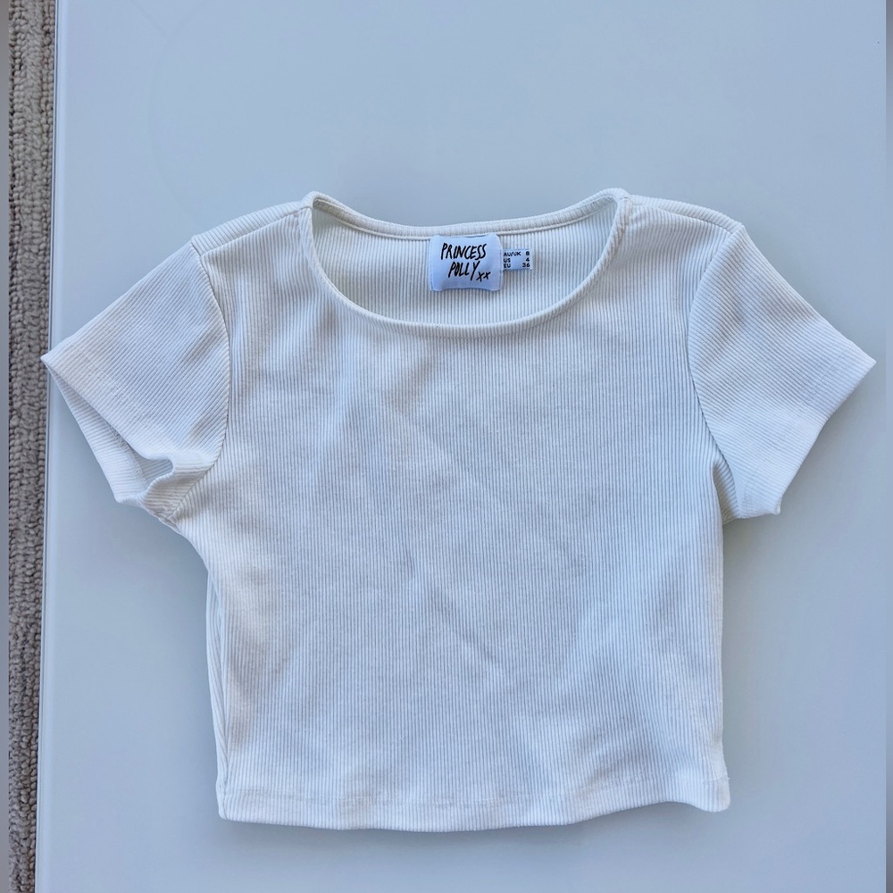 Princess Polly White Basic Cropped Tee (New)
